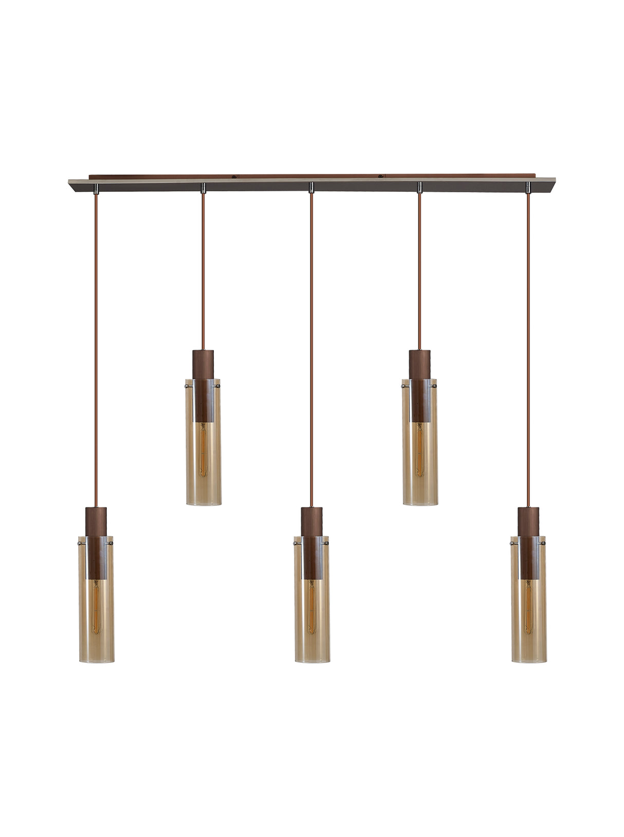 BUN1719 Bunda Slim 5 Light Pendant Mocha/Chrome/Amber