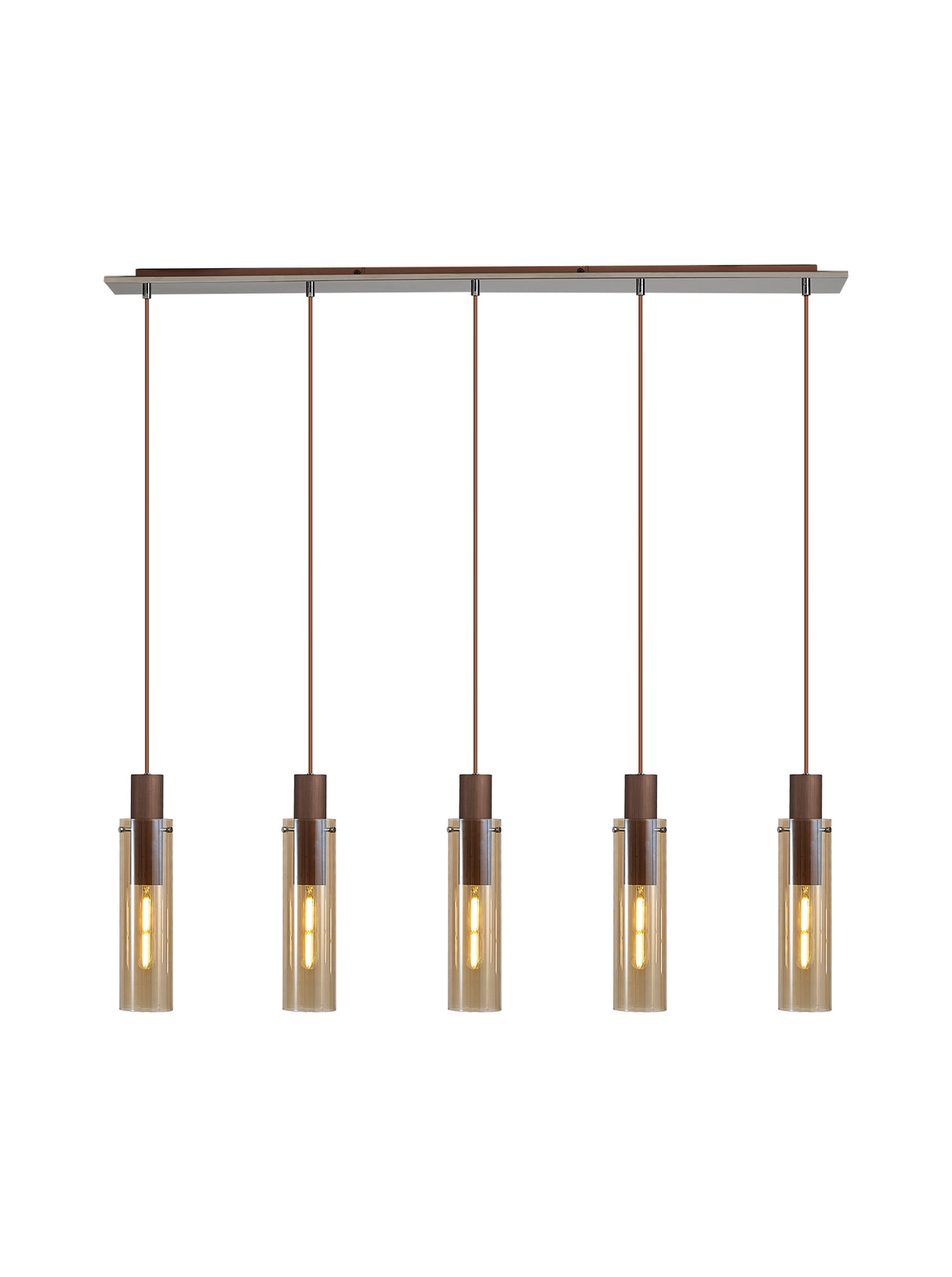 BUN1719 Bunda Slim 5 Light Pendant Mocha/Chrome/Amber