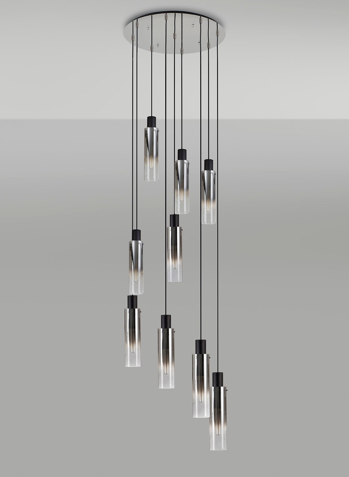 BUN1948 Bunda Slim 9 Light Pendant Black/Chrome/Smoke Fade