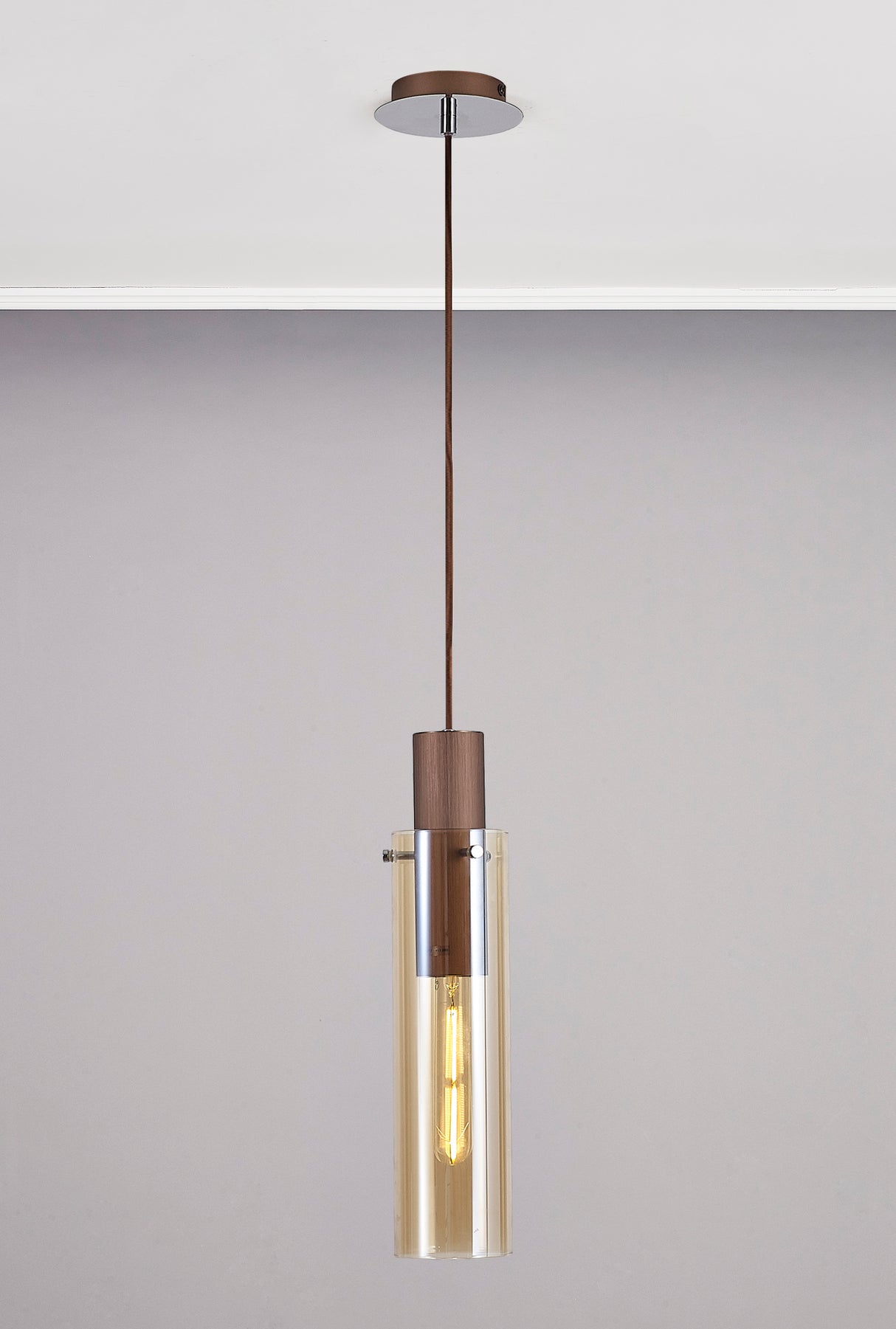 BUN4619 Bunda Slim 1 Light Pendant Mocha/Chrome/Amber