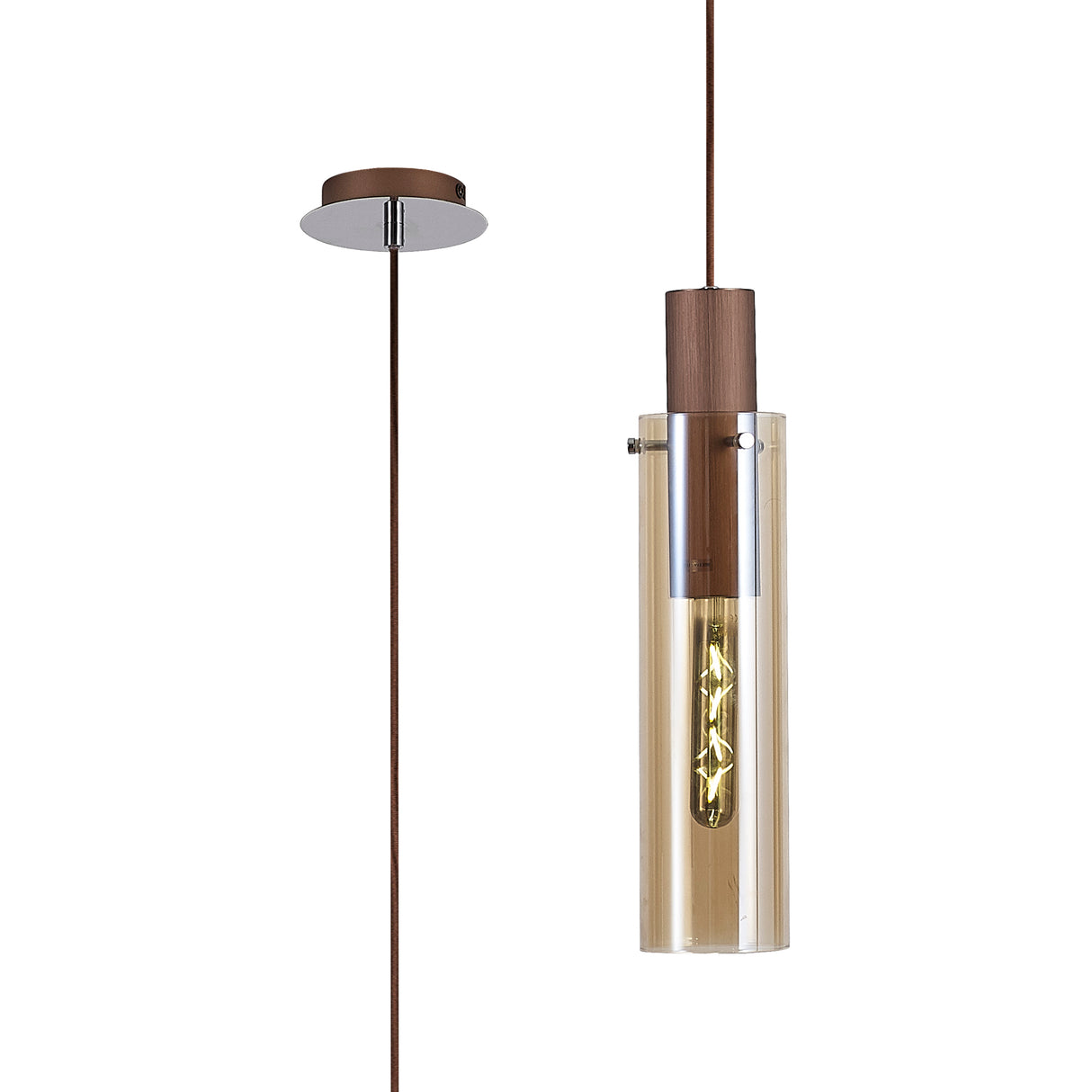 BUN4619 Bunda Slim 1 Light Pendant Mocha/Chrome/Amber