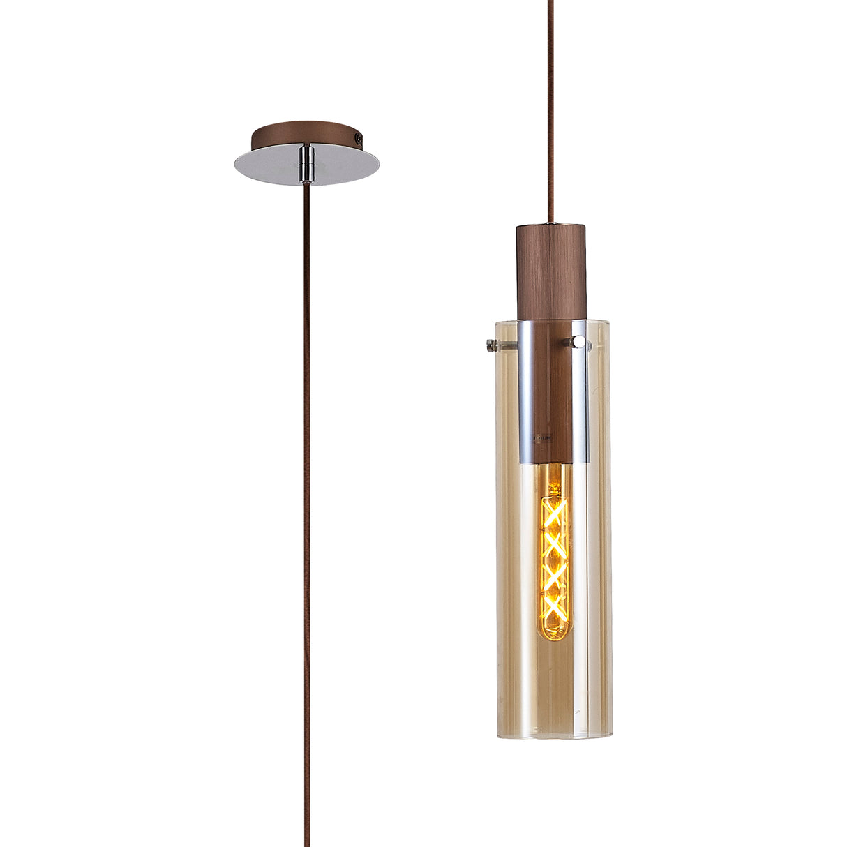 BUN4619 Bunda Slim 1 Light Pendant Mocha/Chrome/Amber