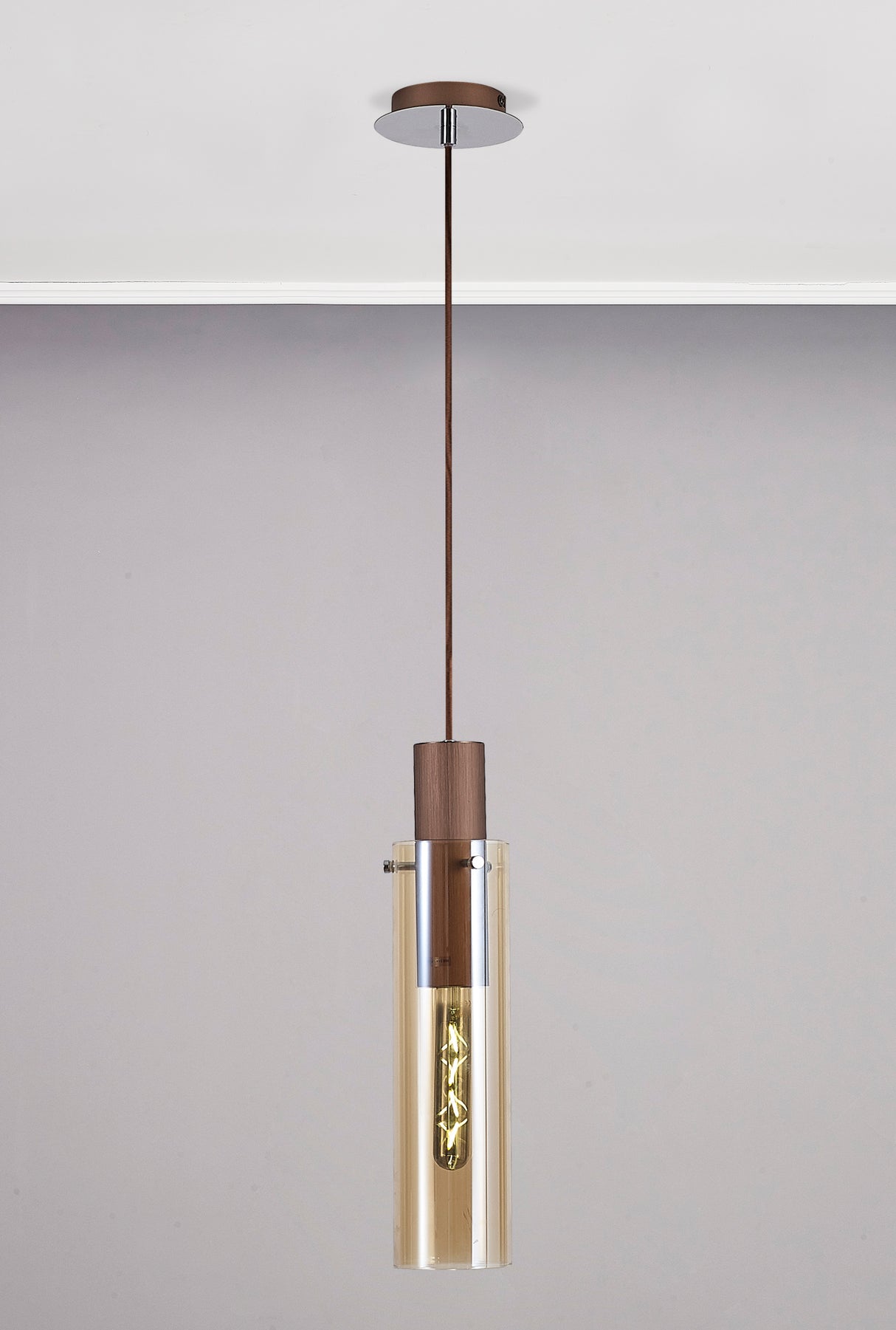 BUN4619 Bunda Slim 1 Light Pendant Mocha/Chrome/Amber