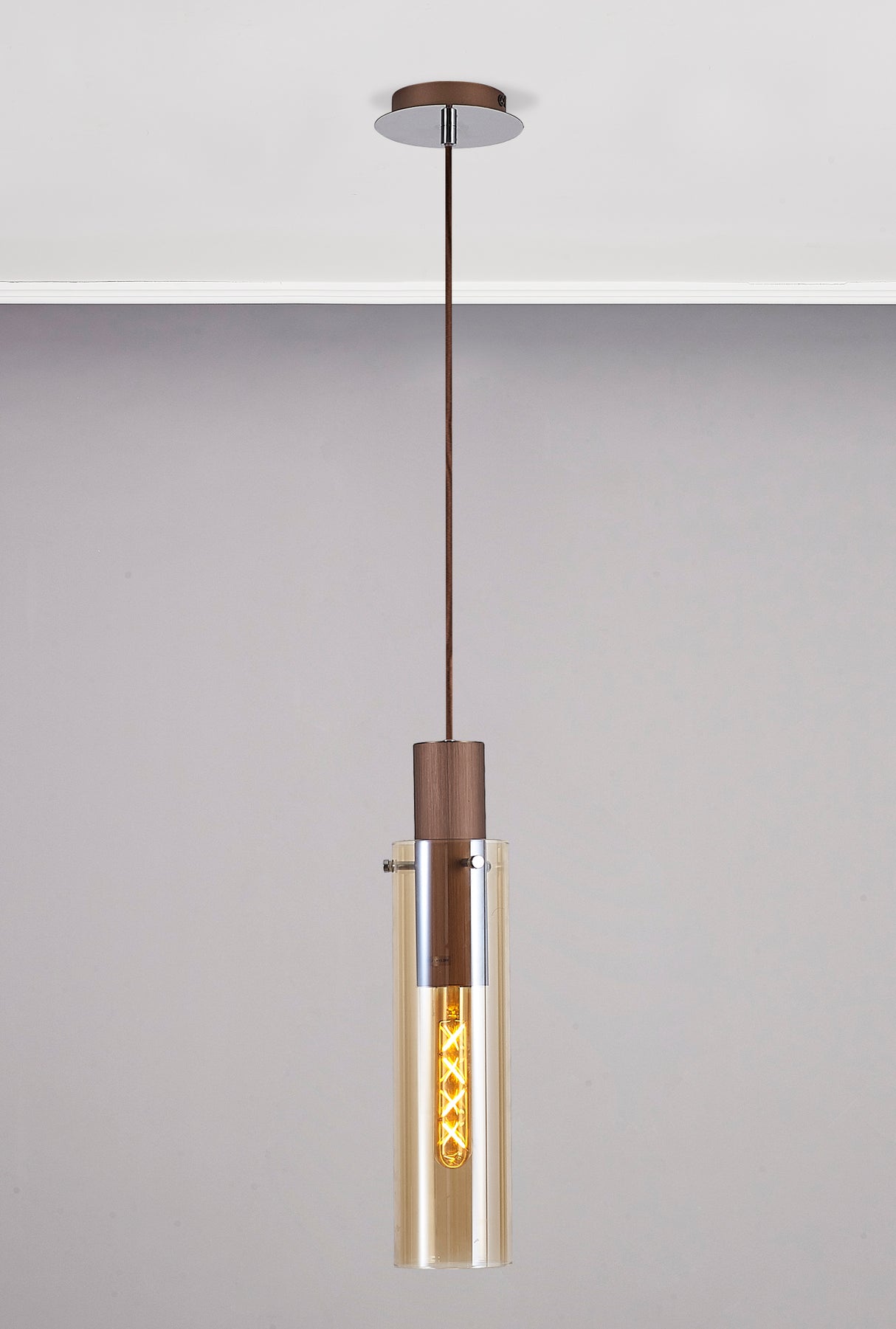 BUN4619 Bunda Slim 1 Light Pendant Mocha/Chrome/Amber