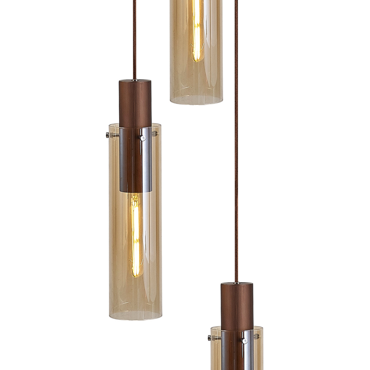 BUN5619 Bunda Slim 3 Light Pendant Mocha/Chrome/Amber