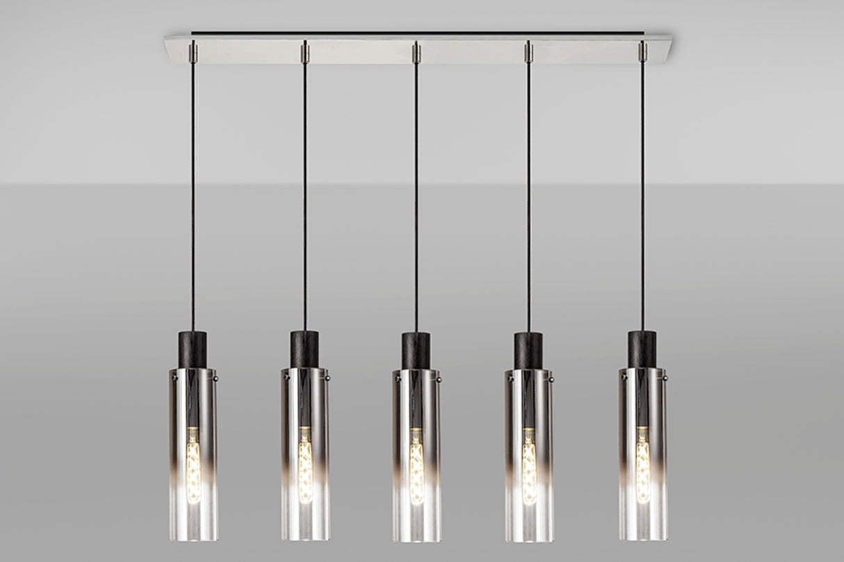 BUN5948 Bunda Slim 5 Light Pendant Black/Chrome/Smoked Fade