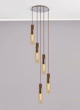 BUN6619 Bunda Slim 5 Light Pendant Mocha/Chrome/Amber