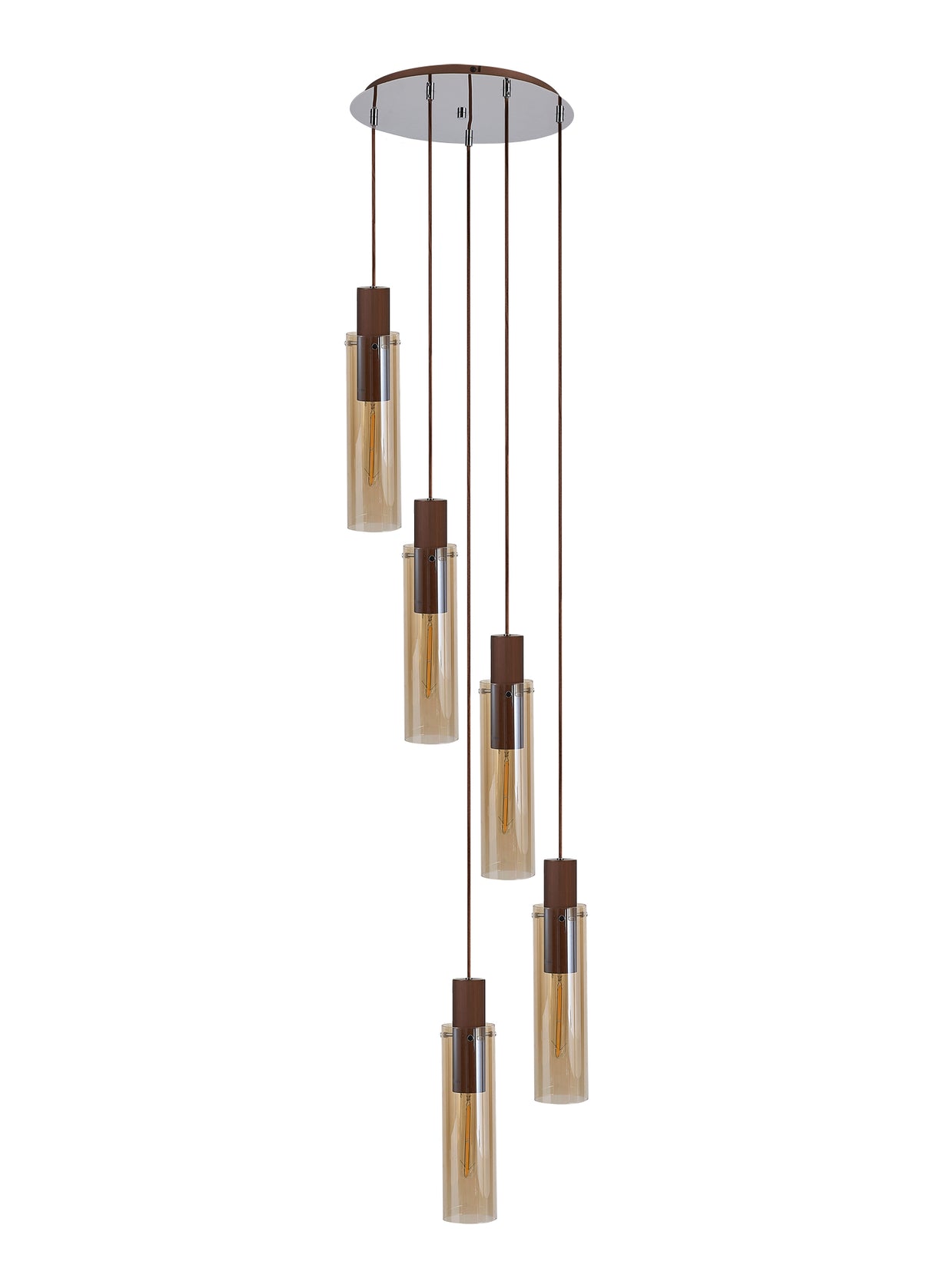 BUN6619 Bunda Slim 5 Light Pendant Mocha/Chrome/Amber