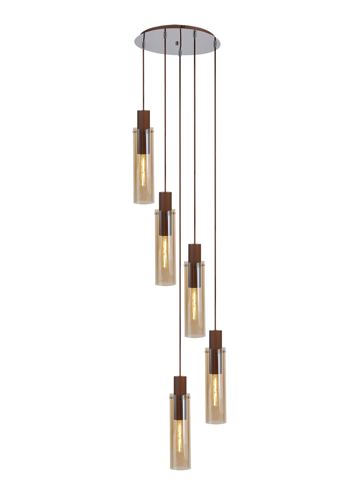 BUN6619 Bunda Slim 5 Light Pendant Mocha/Chrome/Amber