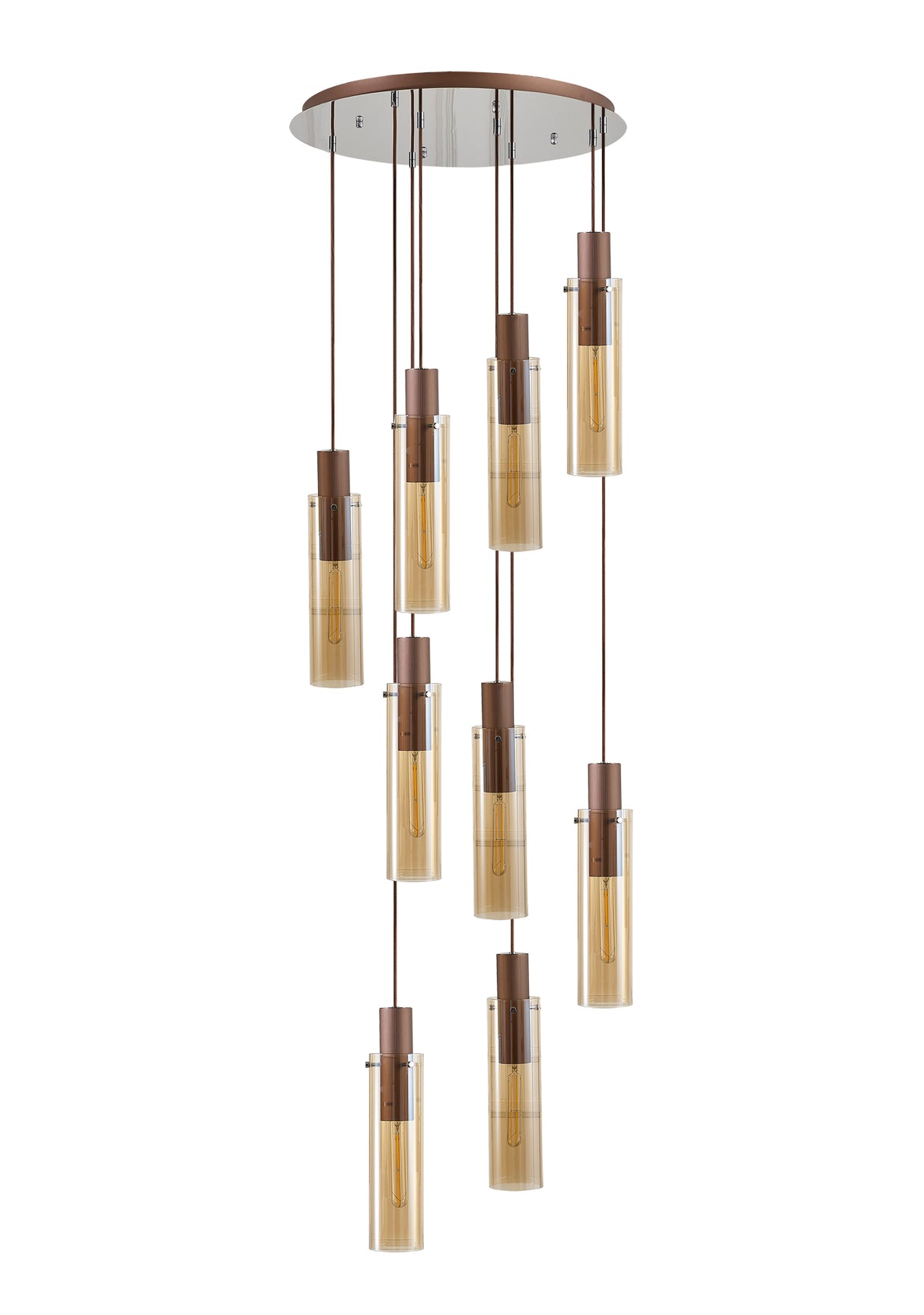 BUN7619 Bunda Slim 9 Light Pendant Mocha/Chrome/Amber