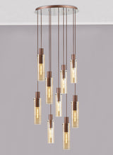 BUN7619 Bunda Slim 9 Light Pendant Mocha/Chrome/Amber