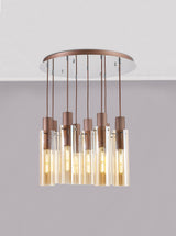 BUN7619 Bunda Slim 9 Light Pendant Mocha/Chrome/Amber