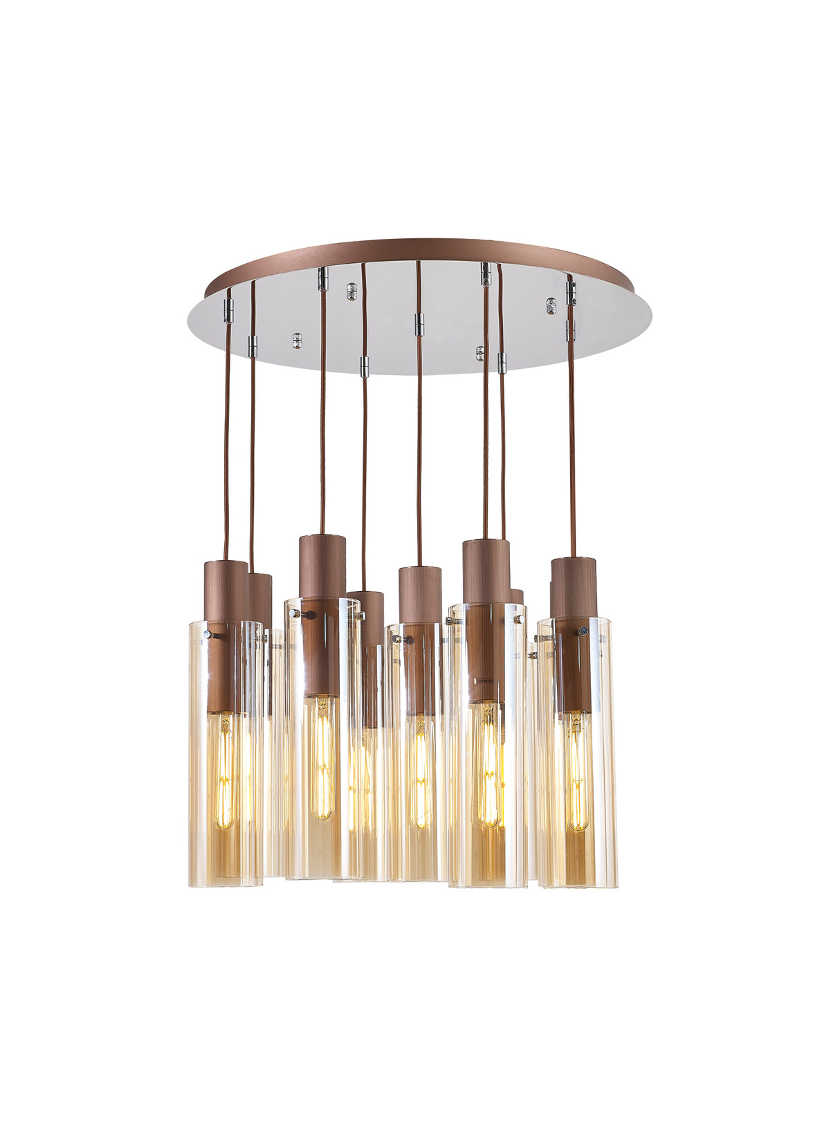 BUN7619 Bunda Slim 9 Light Pendant Mocha/Chrome/Amber