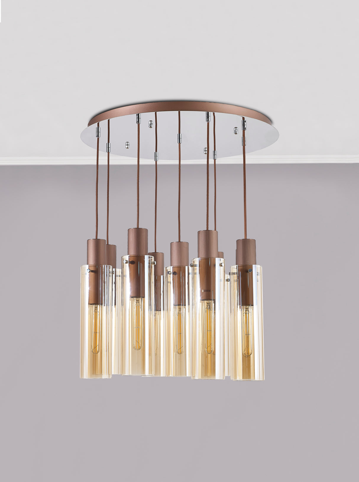 BUN7619 Bunda Slim 9 Light Pendant Mocha/Chrome/Amber