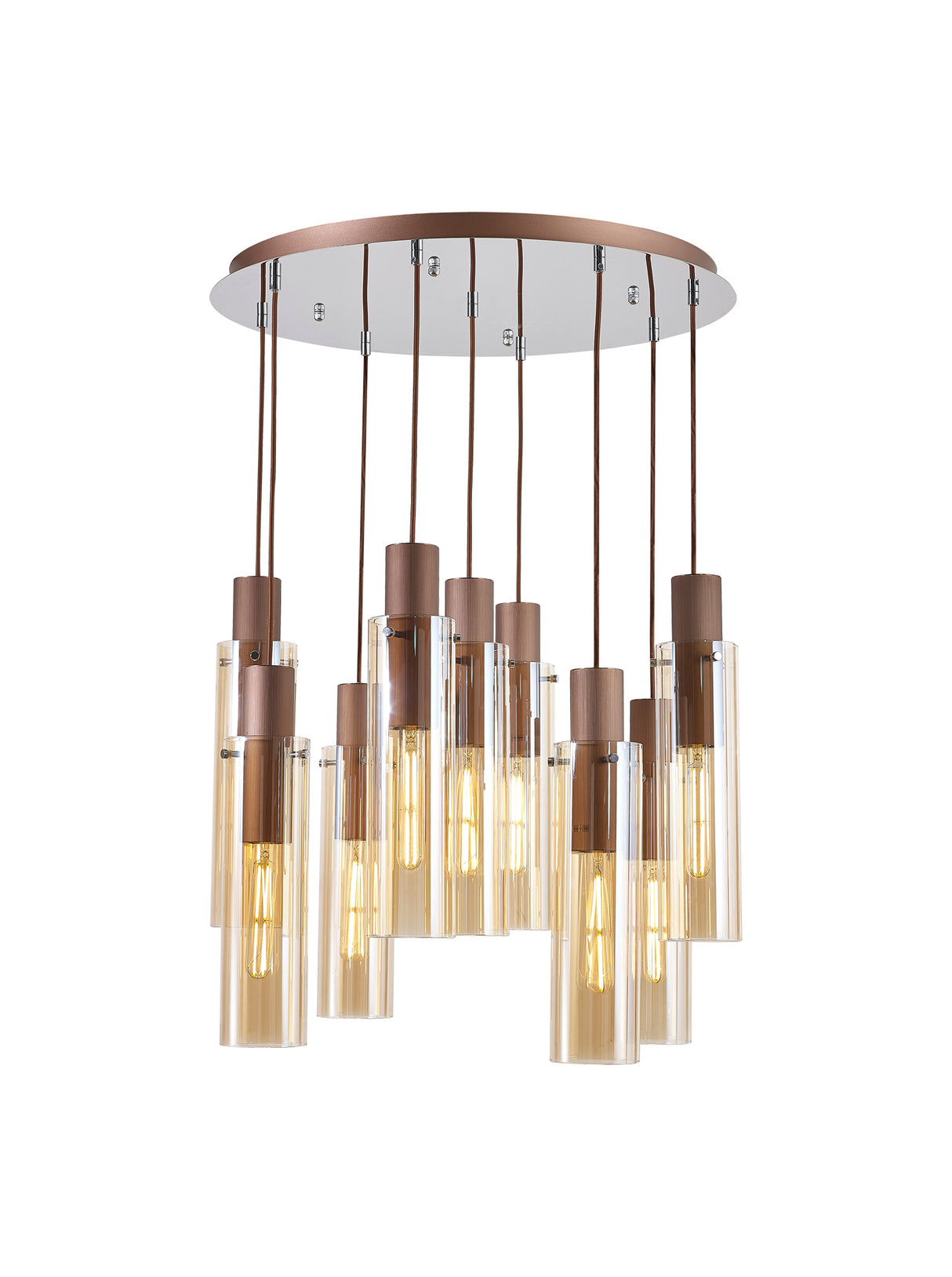 BUN7619 Bunda Slim 9 Light Pendant Mocha/Chrome/Amber