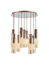 BUN7619 Bunda Slim 9 Light Pendant Mocha/Chrome/Amber