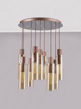 BUN7619 Bunda Slim 9 Light Pendant Mocha/Chrome/Amber