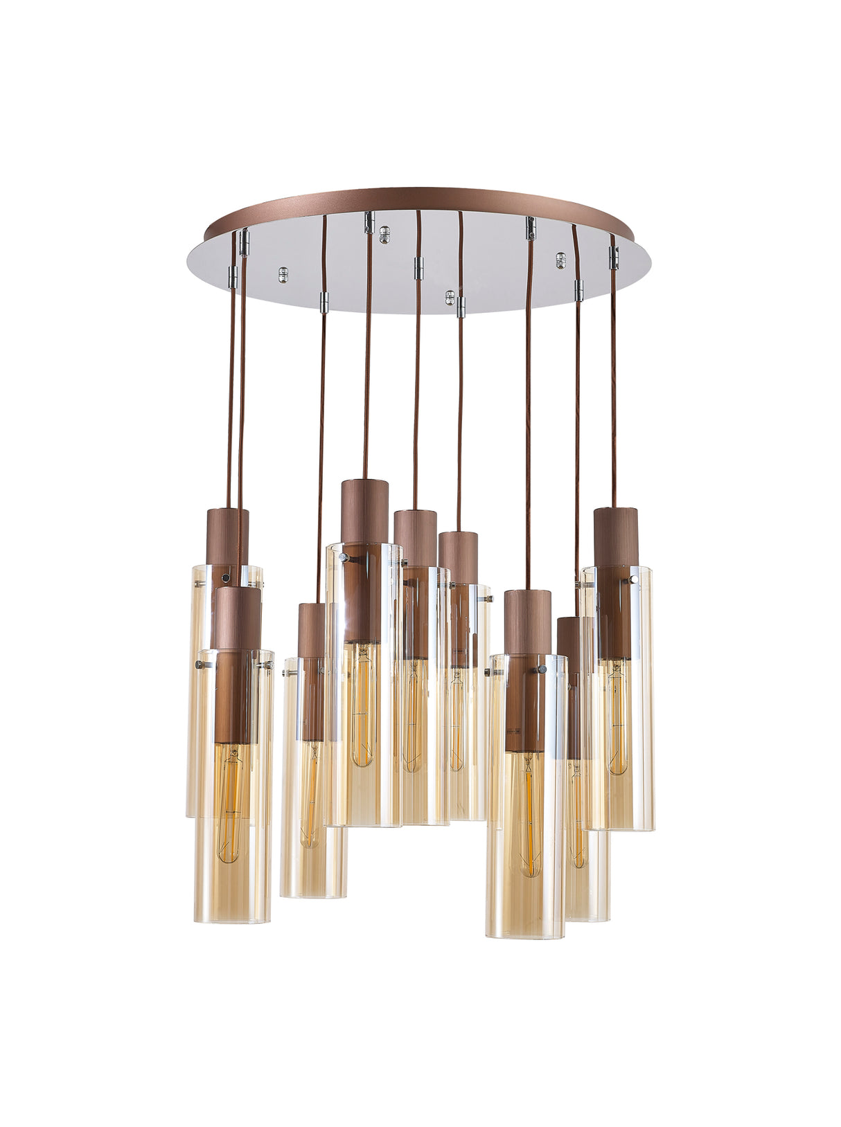 BUN7619 Bunda Slim 9 Light Pendant Mocha/Chrome/Amber