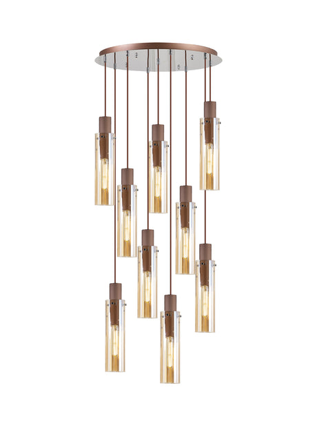 BUN7619 Bunda Slim 9 Light Pendant Mocha/Chrome/Amber