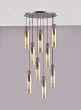 BUN7619 Bunda Slim 9 Light Pendant Mocha/Chrome/Amber