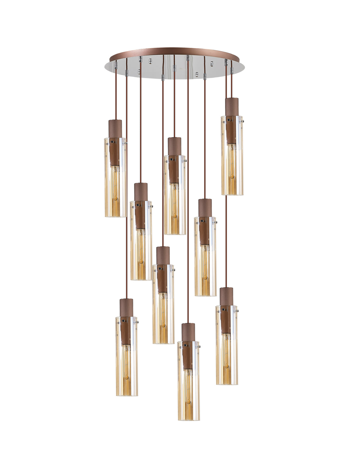 BUN7619 Bunda Slim 9 Light Pendant Mocha/Chrome/Amber