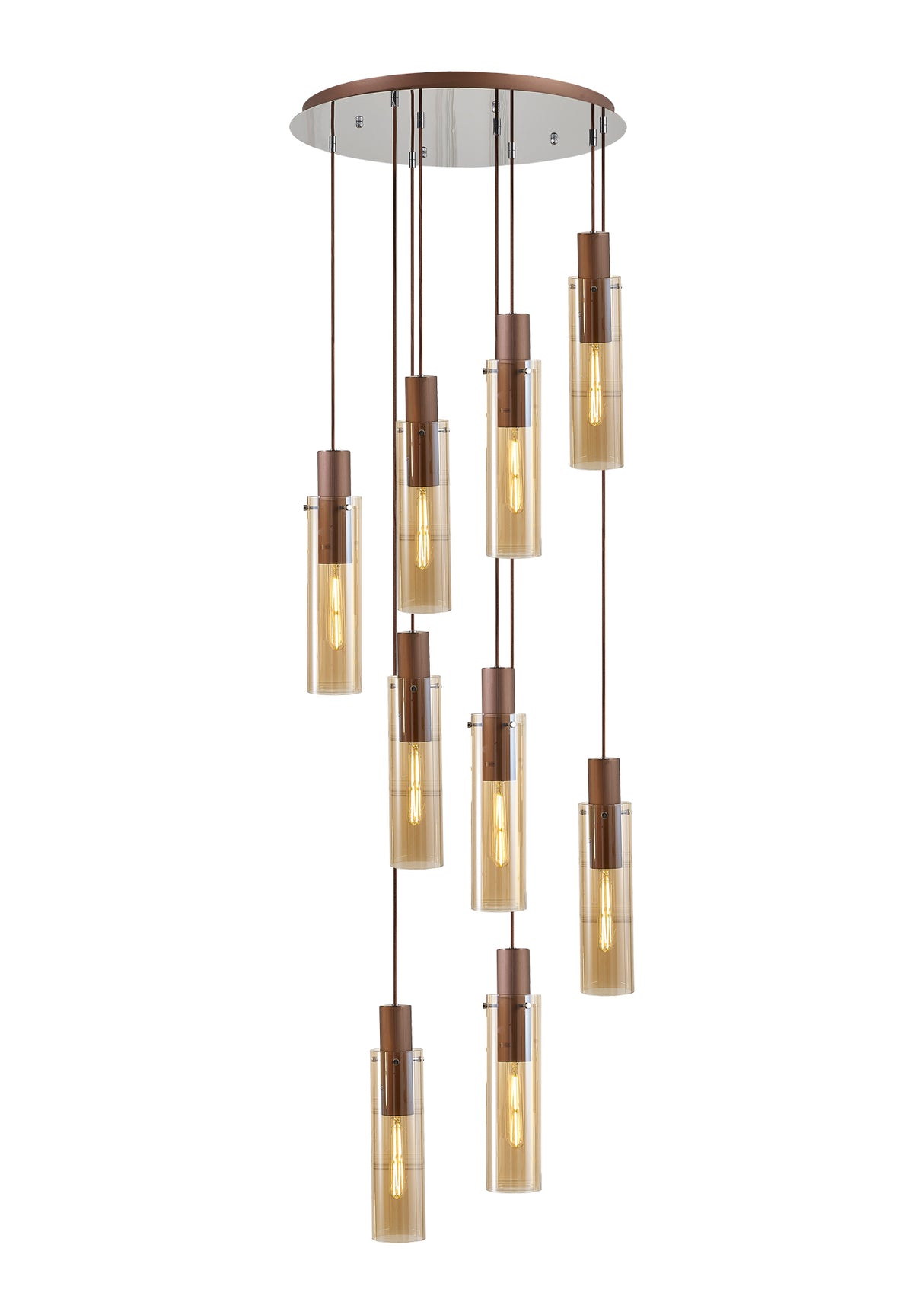 BUN7619 Bunda Slim 9 Light Pendant Mocha/Chrome/Amber