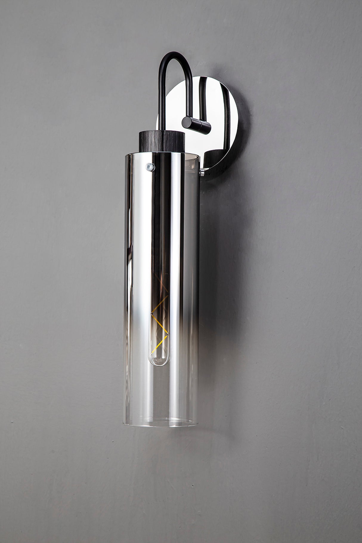 BUN7848 Bunda Slim 1 Light Wall Light in a Black/Chrome/Smoke Fade Finish