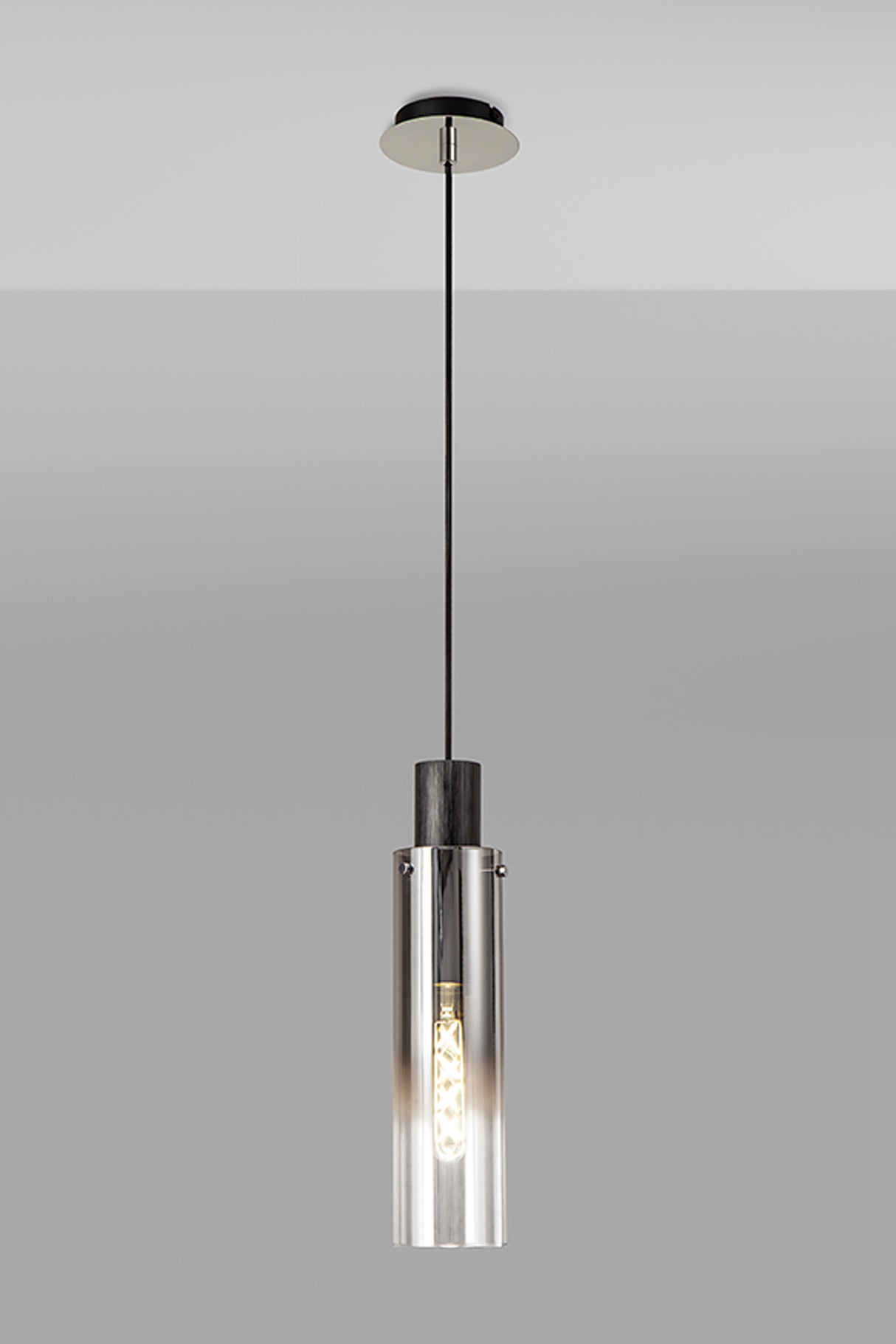 BUN8848 Bunda Slim Round 1 Light Pendant in a Black/Chrome/Smoke Fade Finish