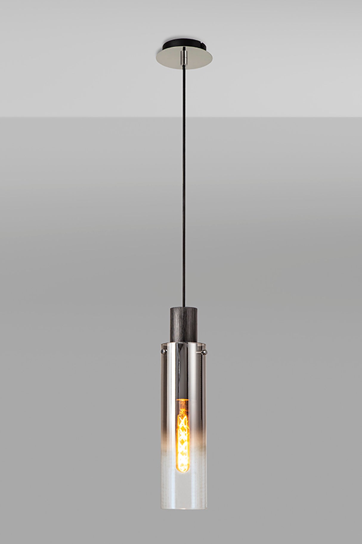 BUN8848 Bunda Slim Round 1 Light Pendant in a Black/Chrome/Smoke Fade Finish