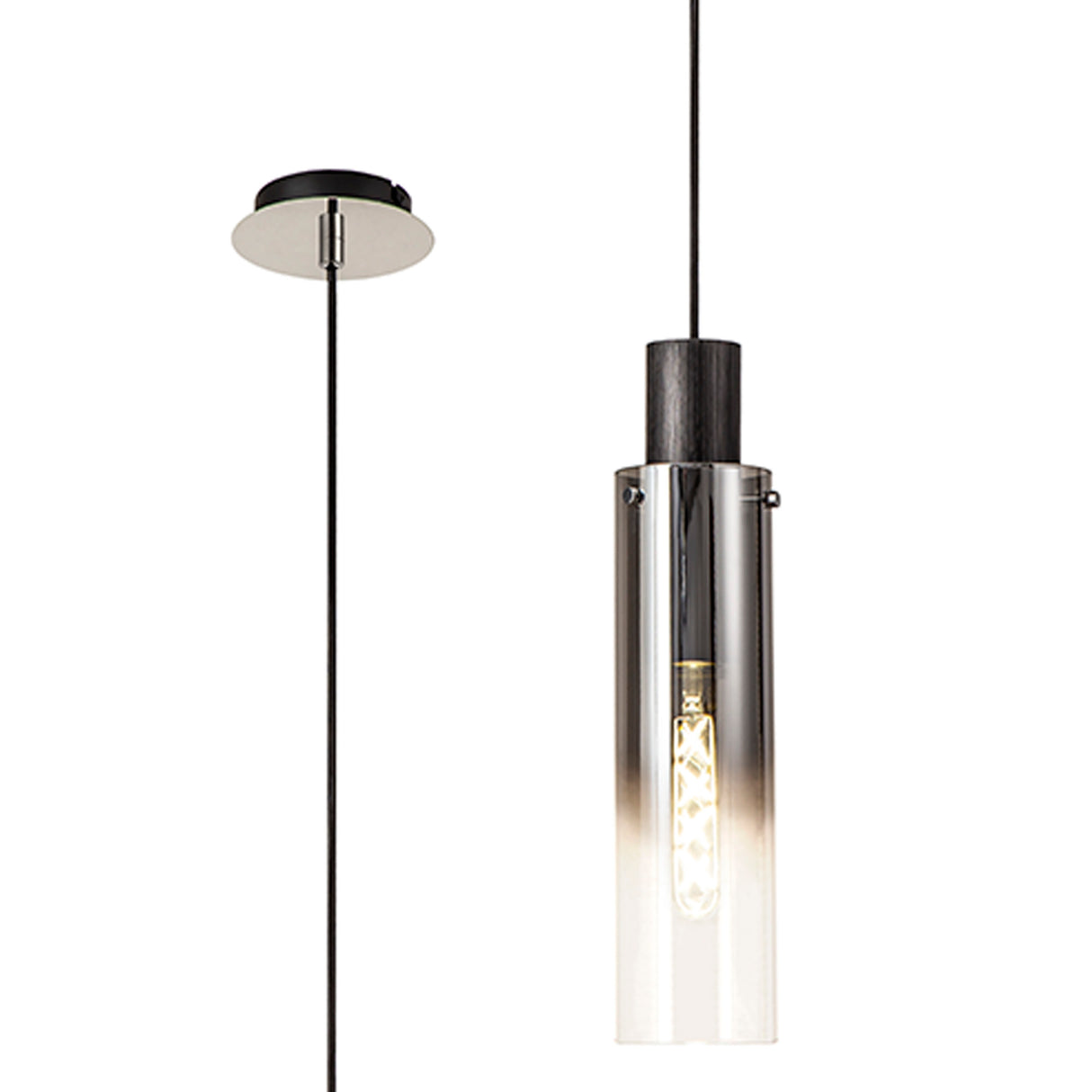 BUN8848 Bunda Slim Round 1 Light Pendant in a Black/Chrome/Smoke Fade Finish