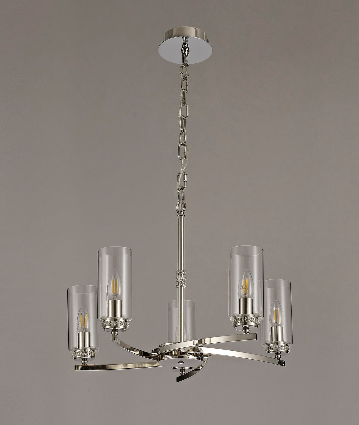 DAB0137 Dabih Pendant/Semi Ceiling 5 Light in a Polished Nickel/Clear Finish and Clear Crystal