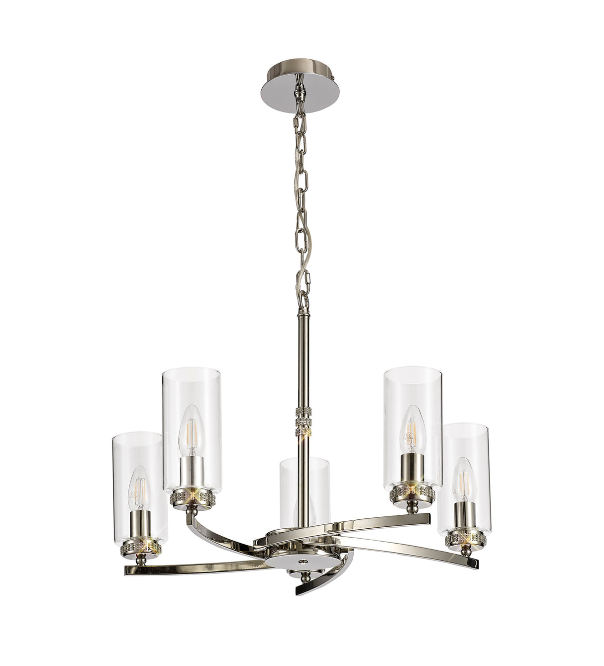 DAB0137 Dabih Pendant/Semi Ceiling 5 Light in a Polished Nickel/Clear Finish and Clear Crystal