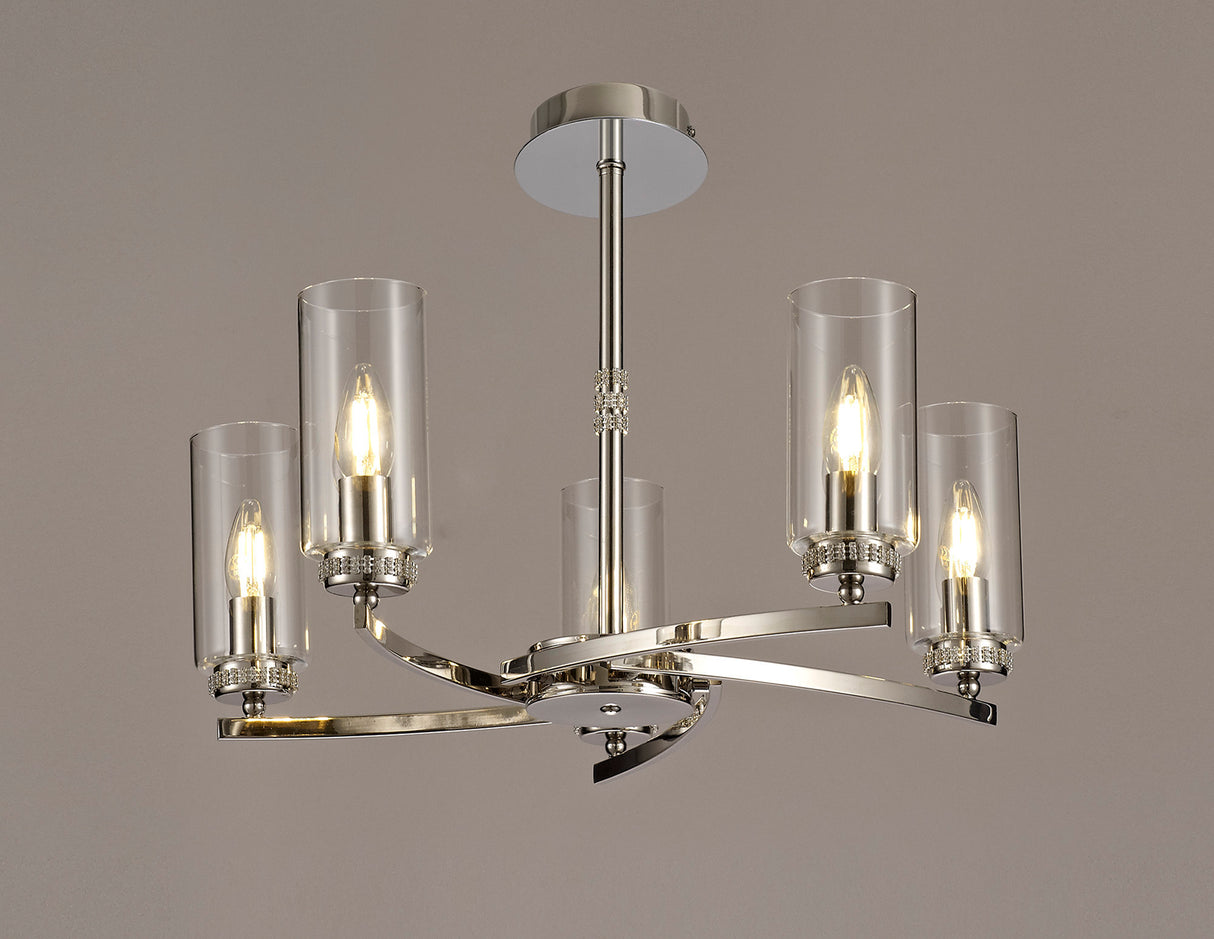 DAB0137 Dabih Pendant/Semi Ceiling 5 Light in a Polished Nickel/Clear Finish and Clear Crystal