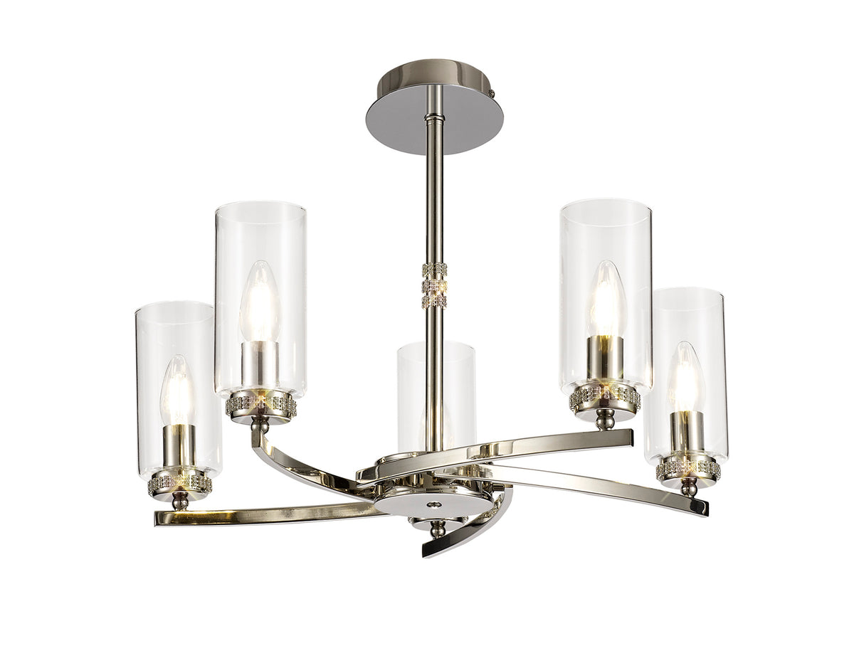 DAB0137 Dabih Pendant/Semi Ceiling 5 Light in a Polished Nickel/Clear Finish and Clear Crystal