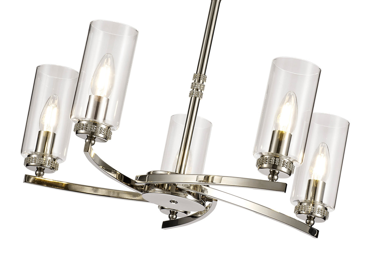 DAB0137 Dabih Pendant/Semi Ceiling 5 Light in a Polished Nickel/Clear Finish and Clear Crystal