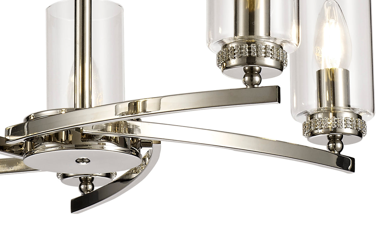 DAB0137 Dabih Pendant/Semi Ceiling 5 Light in a Polished Nickel/Clear Finish and Clear Crystal