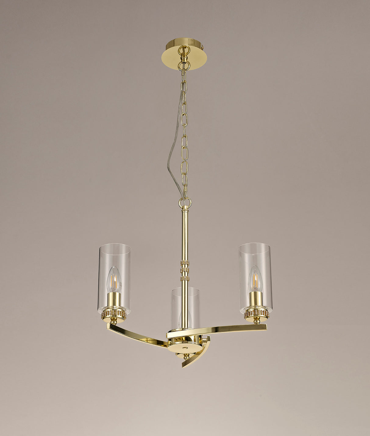 DAB0237 Dabih Pendant/Semi Ceiling 3 Light in a Polished Gold/Clear Finish and Clear Crystal