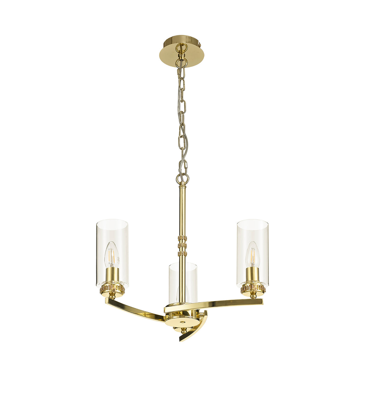 DAB0237 Dabih Pendant/Semi Ceiling 3 Light in a Polished Gold/Clear Finish and Clear Crystal