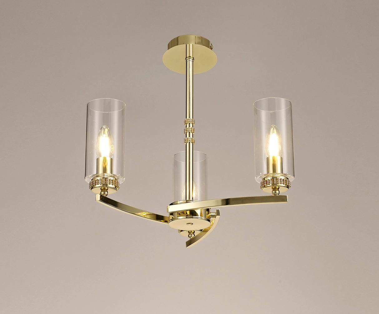 DAB0237 Dabih Pendant/Semi Ceiling 3 Light in a Polished Gold/Clear Finish and Clear Crystal