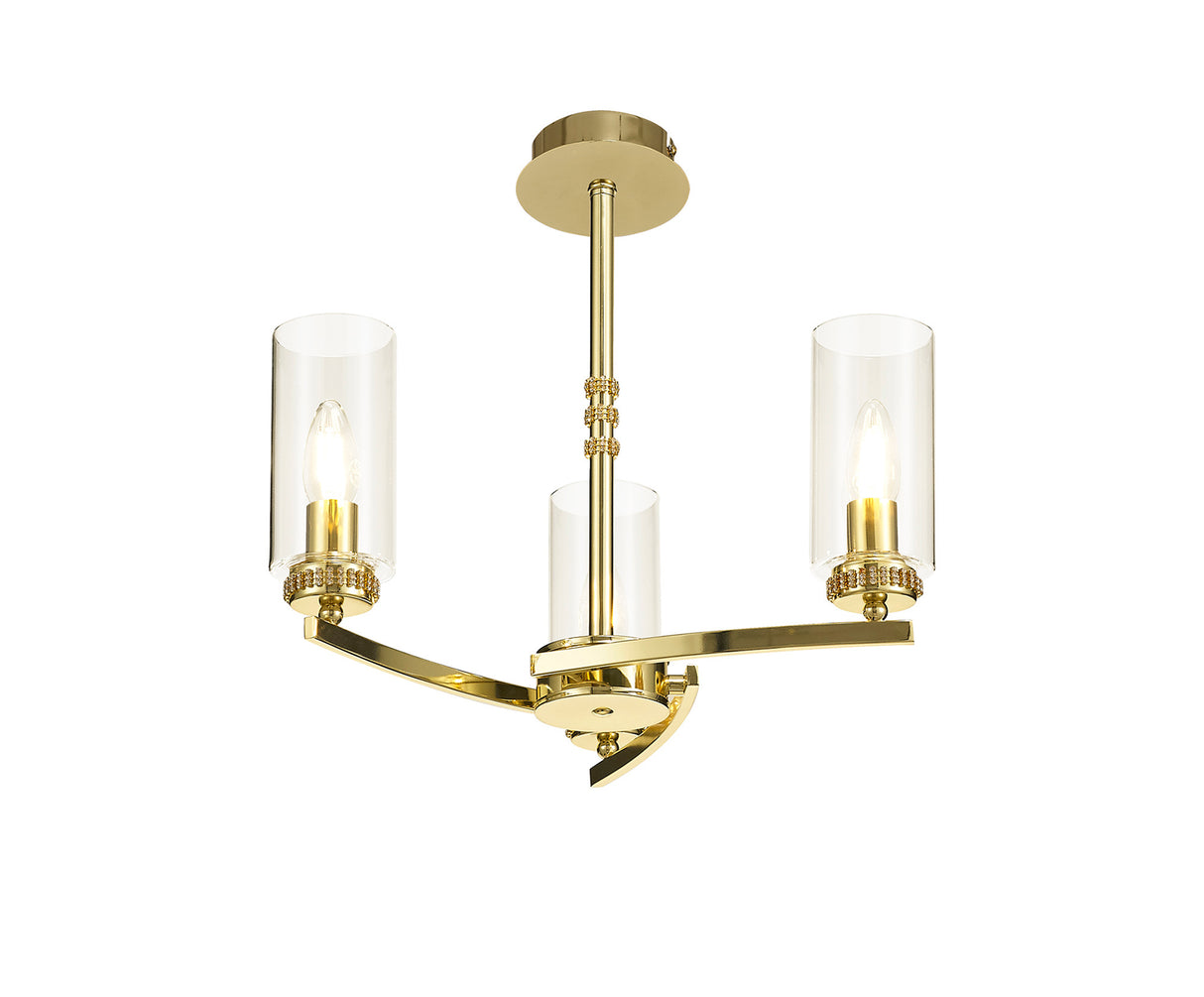 DAB0237 Dabih Pendant/Semi Ceiling 3 Light in a Polished Gold/Clear Finish and Clear Crystal