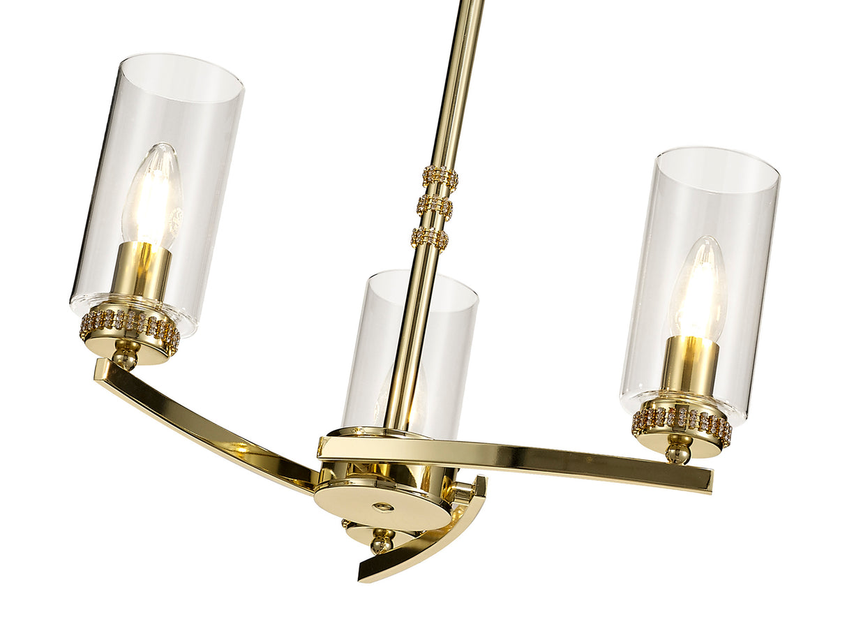 DAB0237 Dabih Pendant/Semi Ceiling 3 Light in a Polished Gold/Clear Finish and Clear Crystal