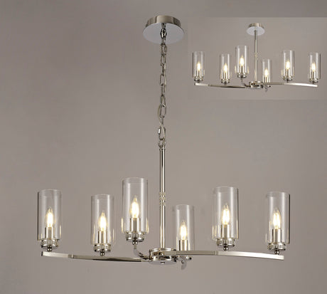 DAB1137 Dabih Rectangular Pendant/Semi Ceiling 6 Light in a Polished Nickel/Clear Finish and Clear Crystal