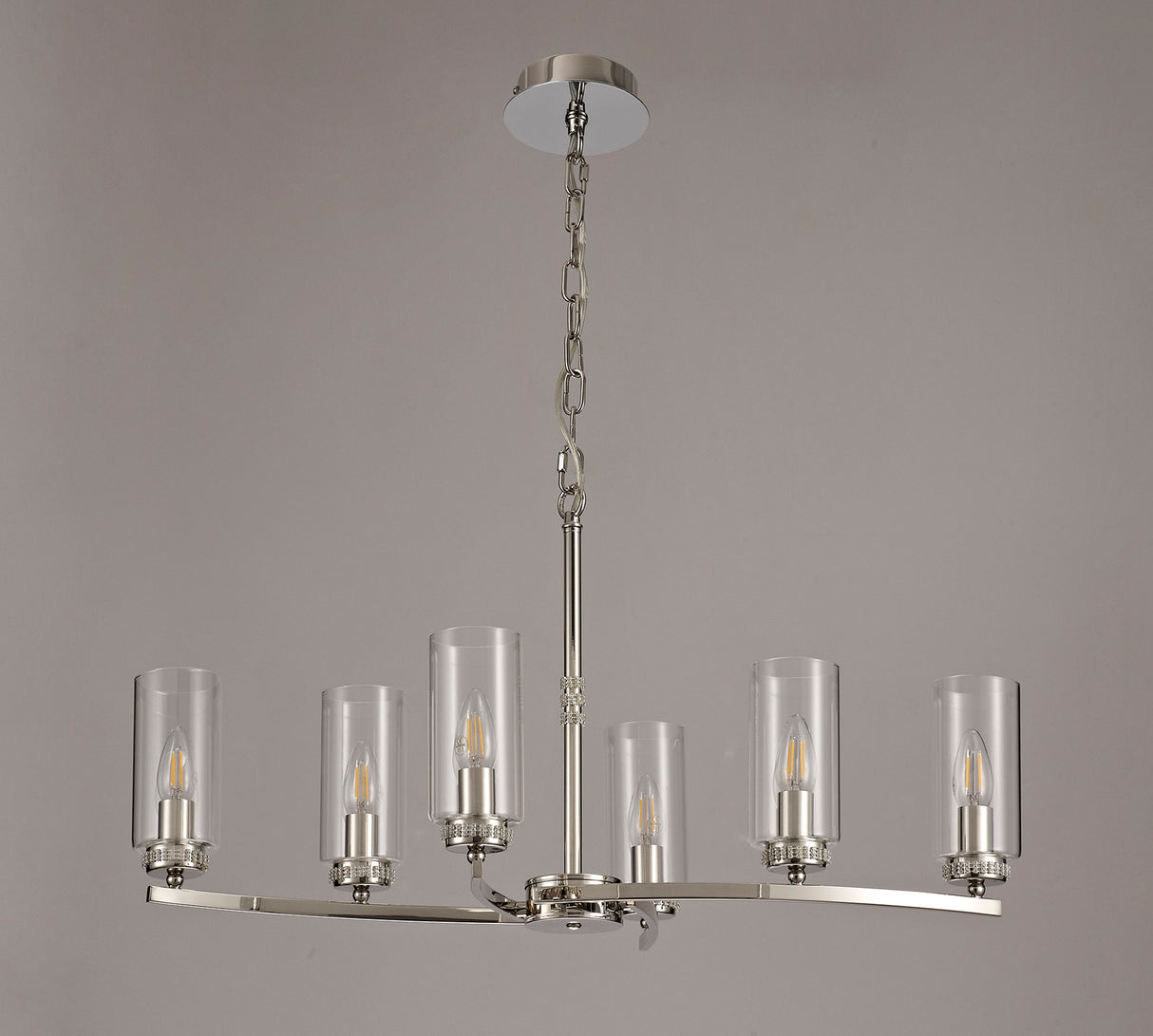 DAB1137 Dabih Rectangular Pendant/Semi Ceiling 6 Light in a Polished Nickel/Clear Finish and Clear Crystal