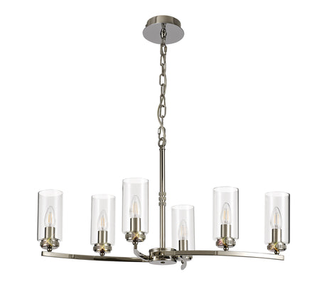 DAB1137 Dabih Rectangular Pendant/Semi Ceiling 6 Light in a Polished Nickel/Clear Finish and Clear Crystal