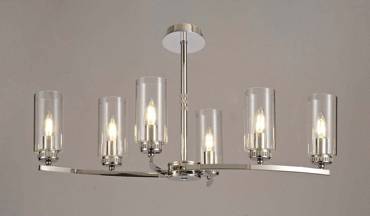 DAB1137 Dabih Rectangular Pendant/Semi Ceiling 6 Light in a Polished Nickel/Clear Finish and Clear Crystal