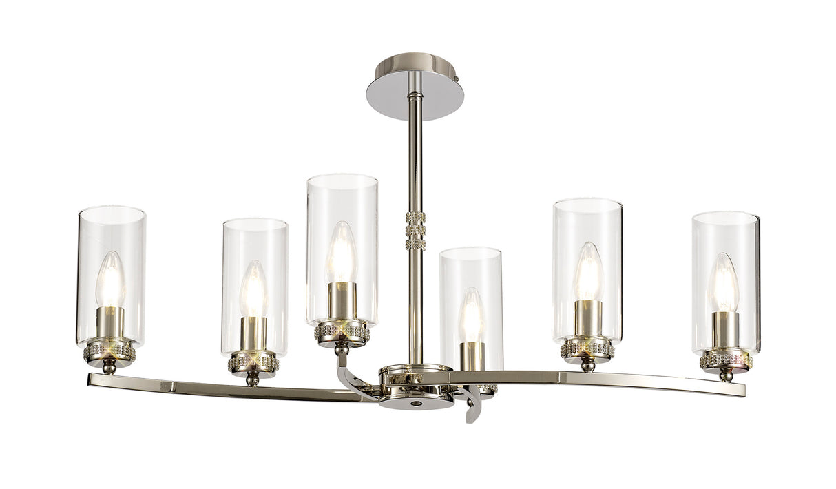 DAB1137 Dabih Rectangular Pendant/Semi Ceiling 6 Light in a Polished Nickel/Clear Finish and Clear Crystal