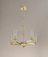 DAB1237 Dabih Pendant/Semi Ceiling 5 Light in a Polished Gold/Clear Finish and Clear Crystal