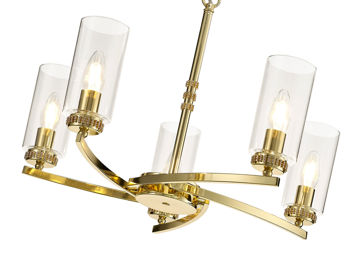 DAB1237 Dabih Pendant/Semi Ceiling 5 Light in a Polished Gold/Clear Finish and Clear Crystal