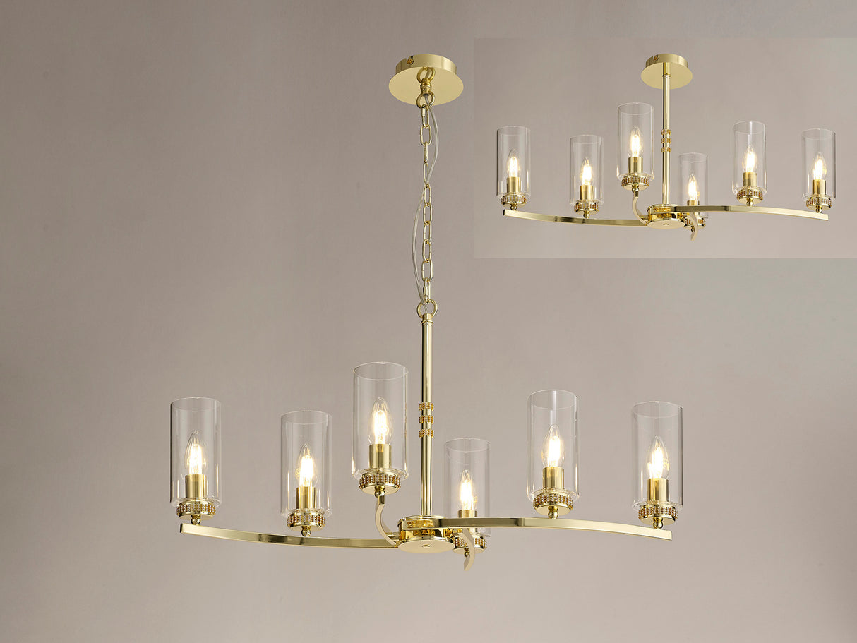 DAB2237 Dabih Rectangular Pendant/Semi Ceiling 6 Light in a Polished Gold/Clear Finish and Clear Crystal