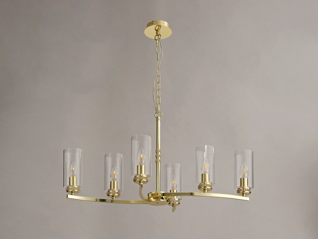 DAB2237 Dabih Rectangular Pendant/Semi Ceiling 6 Light in a Polished Gold/Clear Finish and Clear Crystal